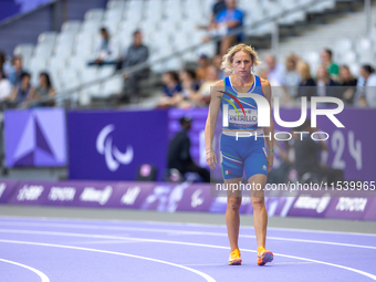 Valentina Petrillo of Team Italy warms up before competing in the Women's 400m T12 Heat 4 at Stade de France during the Paris 2024 Paralympi...