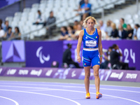 Valentina Petrillo of Team Italy warms up before competing in the Women's 400m T12 Heat 4 at Stade de France during the Paris 2024 Paralympi...