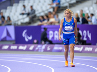 Valentina Petrillo of Team Italy warms up before competing in the Women's 400m T12 Heat 4 at Stade de France during the Paris 2024 Paralympi...