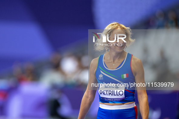 Valentina Petrillo of Team Italy warms up before competing in the Women's 400m T12 Heat 4 at Stade de France during the Paris 2024 Paralympi...