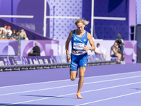 Valentina Petrillo of Team Italy competes in the Women's 400m T12 Heat 4 at Stade de France during the Paris 2024 Paralympic Games in Paris,...