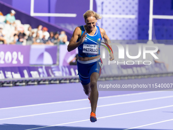 Valentina Petrillo of Team Italy competes in the Women's 400m T12 Heat 4 at Stade de France during the Paris 2024 Paralympic Games in Paris,...