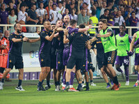 Gosens of ACF Fiorentina celebrates after scoring his team's goal during the Italian Serie A football match between ACF Fiorentina and A.C....