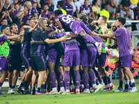 Gosens of ACF Fiorentina celebrates after scoring his team's goal during the Italian Serie A football match between ACF Fiorentina and A.C....