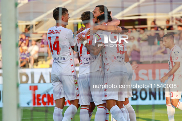 Milan Djuric of AC Monza celebrates after scoring his team's goal during the Italian Serie A football match between ACF Fiorentina and AC Mo...