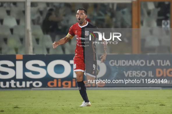 Luigi Scotto of Torres celebrates the first goal during the Serie C NOW match between Delfino Pescara 1936 and Torres at Stadio Adriatico ''...