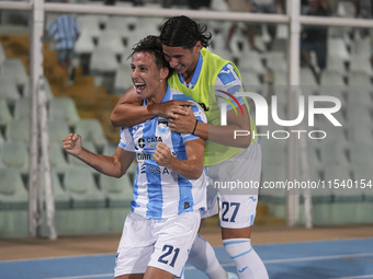 Andrea Ferraris of Delfino Pescara 1936 and Brando Moruzzi celebrate the first goal of Delfino Pescara 1936 during the Serie C NOW match bet...