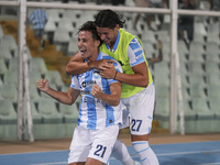 Andrea Ferraris of Delfino Pescara 1936 and Brando Moruzzi celebrate the first goal of Delfino Pescara 1936 during the Serie C NOW match bet...