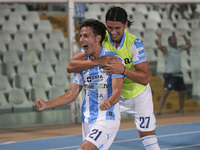 Andrea Ferraris of Delfino Pescara 1936 and Brando Moruzzi celebrate the first goal of Delfino Pescara 1936 during the Serie C NOW match bet...