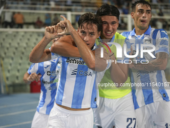 Andrea Ferraris of Delfino Pescara 1936 and Brando Moruzzi celebrate the first goal of Delfino Pescara 1936 during the Serie C NOW match bet...