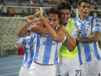 Andrea Ferraris of Delfino Pescara 1936 and Brando Moruzzi celebrate the first goal of Delfino Pescara 1936 during the Serie C NOW match bet...