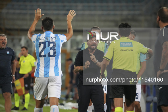 Pasquale Foggia protests against the fourth official during the Serie C NOW match between Delfino Pescara 1936 and Torres at Stadio Adriatic...