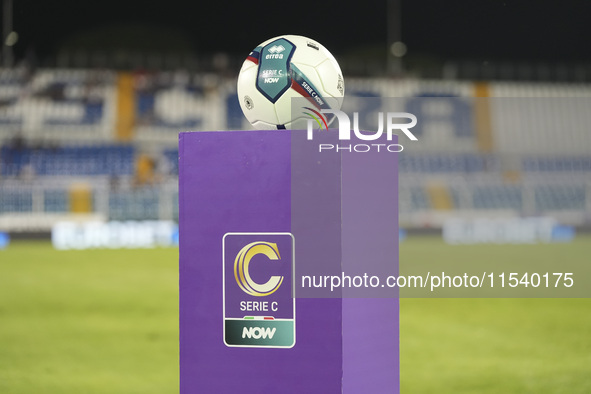 The official ball of the Serie C is shown prior to the Serie C NOW match between Delfino Pescara 1936 and Torres at Stadio Adriatico ''Giova...