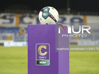 The official ball of the Serie C is shown prior to the Serie C NOW match between Delfino Pescara 1936 and Torres at Stadio Adriatico ''Giova...