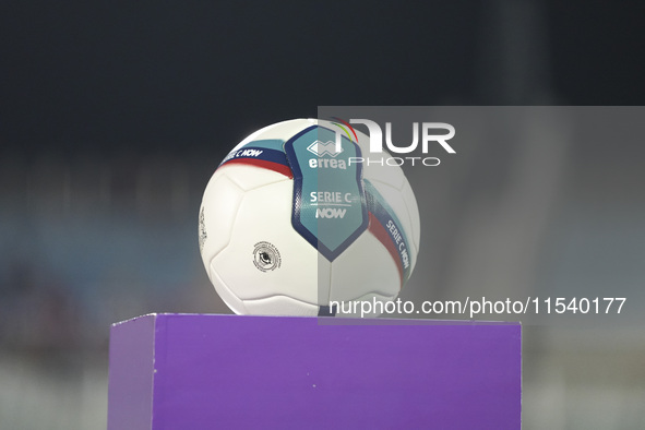 The official ball of the Serie C is shown prior to the Serie C NOW match between Delfino Pescara 1936 and Torres at Stadio Adriatico ''Giova...