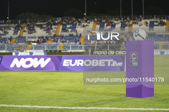 The official ball of the Serie C is shown prior to the Serie C NOW match between Delfino Pescara 1936 and Torres at Stadio Adriatico ''Giova...