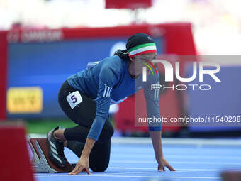 Hajar Safarzadeh Ghahderijani of Islamic Republic of Iran in action in Women's 400m - T12 Round 1 during the Paris 2024 Paralympic Games at...