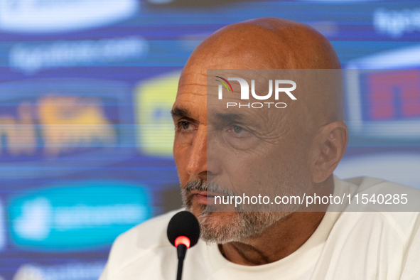 Luciano Spalletti, Italian football federation head coach, attends the press conference in Coverciano, Florence, on September 2, 2024 ahead...