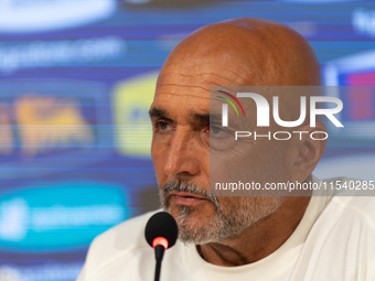 Luciano Spalletti, Italian football federation head coach, attends the press conference in Coverciano, Florence, on September 2, 2024 ahead...