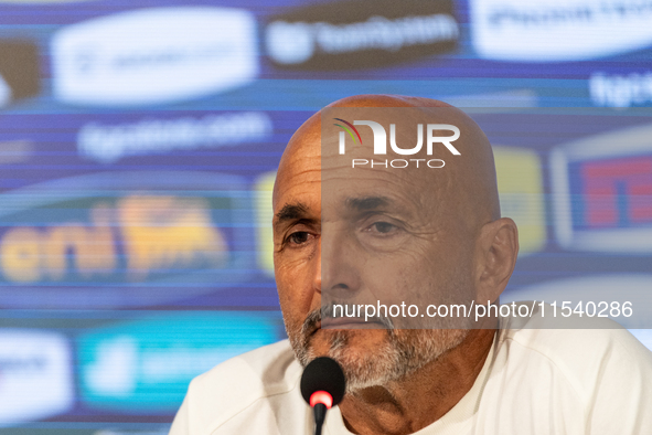 Luciano Spalletti, Italian football federation head coach, attends the press conference in Coverciano, Florence, on September 2, 2024 ahead...