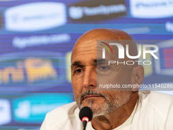 Luciano Spalletti, Italian football federation head coach, attends the press conference in Coverciano, Florence, on September 2, 2024 ahead...