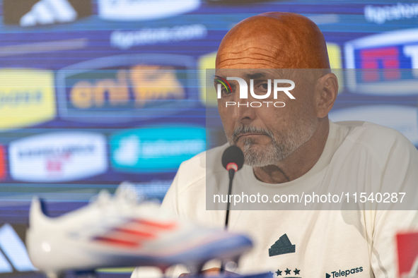 Luciano Spalletti, Italian football federation head coach, attends the press conference in Coverciano, Florence, on September 2, 2024 ahead...