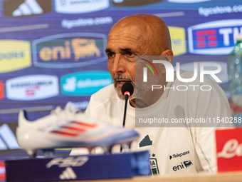 Luciano Spalletti, Italian football federation head coach, attends the press conference in Coverciano, Florence, on September 2, 2024 ahead...