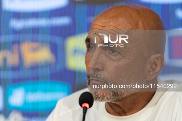 Luciano Spalletti, Italian football federation head coach, attends the press conference in Coverciano, Florence, on September 2, 2024 ahead...