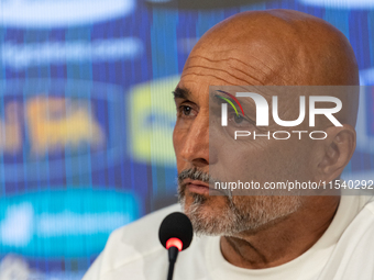 Luciano Spalletti, Italian football federation head coach, attends the press conference in Coverciano, Florence, on September 2, 2024 ahead...