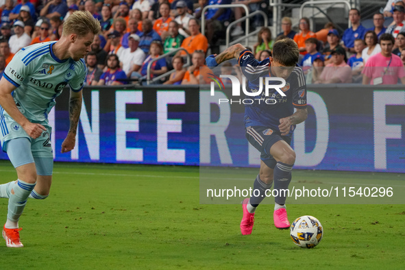 Cincinnati midfielder Luca Orellano appears during the Major League Soccer match between FC Cincinnati and CF Montreal at TQL Stadium in Cin...