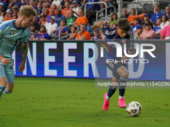 Cincinnati midfielder Luca Orellano appears during the Major League Soccer match between FC Cincinnati and CF Montreal at TQL Stadium in Cin...