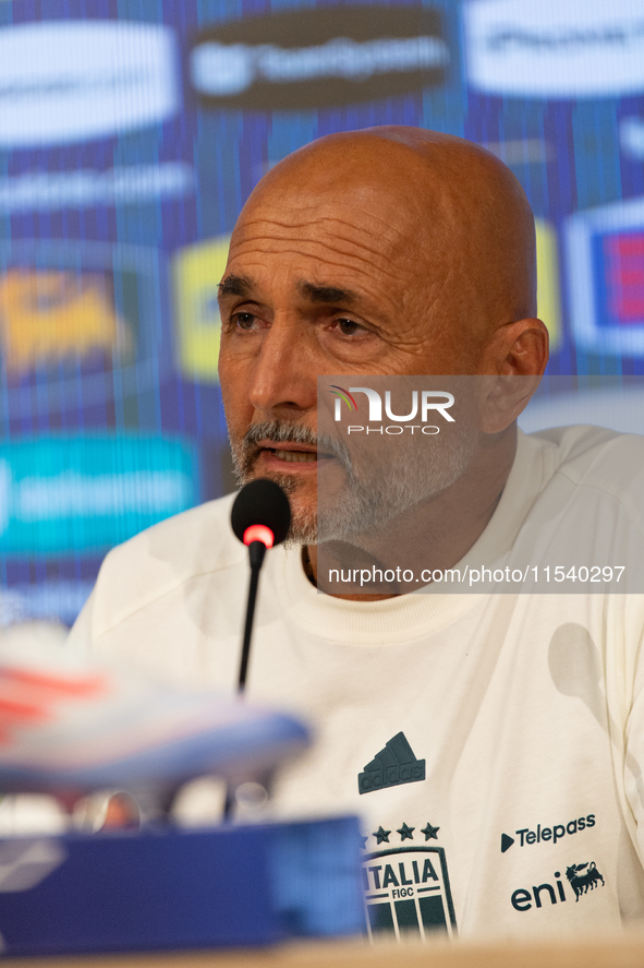 Luciano Spalletti, Italian football federation head coach, attends the press conference in Coverciano, Florence, on September 2, 2024 ahead...