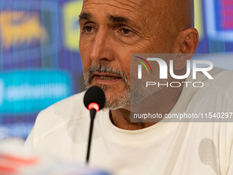 Luciano Spalletti, Italian football federation head coach, attends the press conference in Coverciano, Florence, on September 2, 2024 ahead...