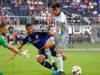 Cincinnati attacker Kevin Kelsy attempts to score a goal during the Major League Soccer match between FC Cincinnati and CF Montreal at TQL S...