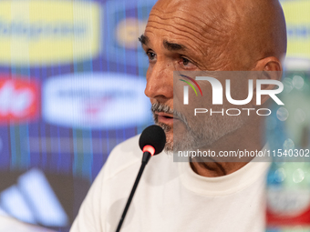 Luciano Spalletti, Italian football federation head coach, attends the press conference in Coverciano, Florence, on September 2, 2024 ahead...