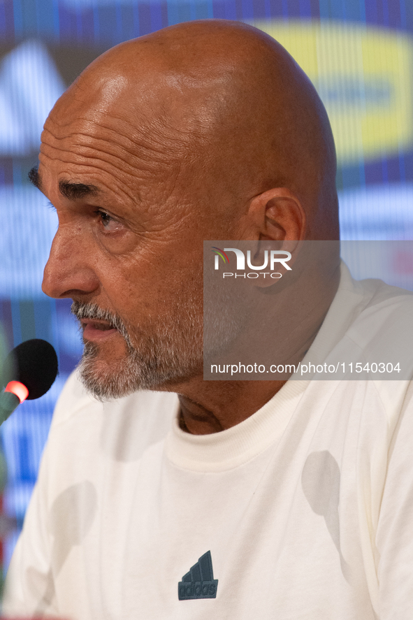 Luciano Spalletti, Italian football federation head coach, attends the press conference in Coverciano, Florence, on September 2, 2024 ahead...