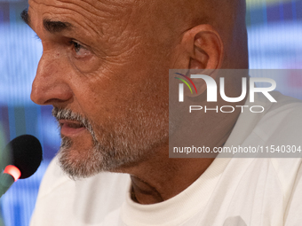 Luciano Spalletti, Italian football federation head coach, attends the press conference in Coverciano, Florence, on September 2, 2024 ahead...