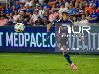 Cincinnati midfielder Luca Orellano appears during the Major League Soccer match between FC Cincinnati and CF Montreal at TQL Stadium in Cin...