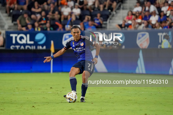 Cincinnati midfielder Yuya Kubo appears during the Major League Soccer match between FC Cincinnati and CF Montreal at TQL Stadium in Cincinn...