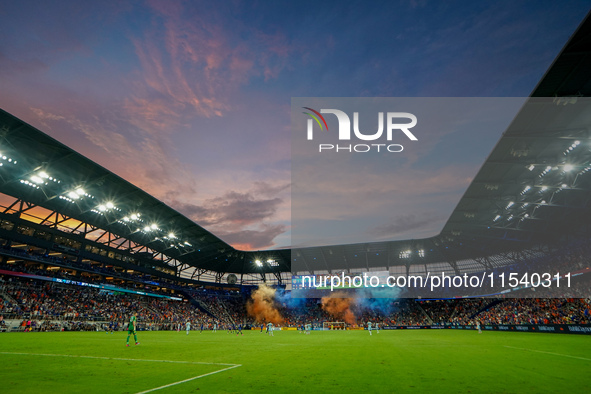 Cincinnati fans celebrate a goal during the Major League Soccer match between FC Cincinnati and CF Montreal at TQL Stadium in Cincinnati, Oh...