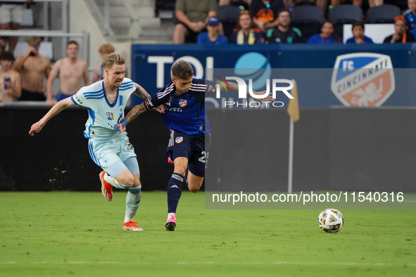 Cincinnati midfielder Luca Orellano moves the ball upfield during the Major League Soccer match between FC Cincinnati and CF Montreal at TQL...