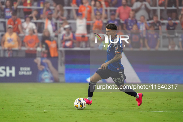 Cincinnati midfielder Luca Orellano appears during the Major League Soccer match between FC Cincinnati and CF Montreal at TQL Stadium in Cin...