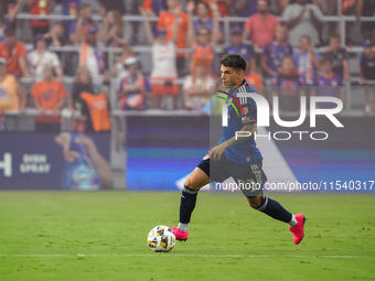 Cincinnati midfielder Luca Orellano appears during the Major League Soccer match between FC Cincinnati and CF Montreal at TQL Stadium in Cin...