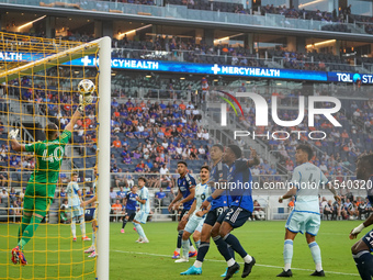 Montreal goalie Jonathan Sirols blocks a shot during the Major League Soccer match between FC Cincinnati and CF Montreal at TQL Stadium in C...