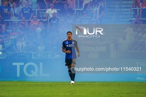 Cincinnati defender Miles Robinson appears during the Major League Soccer match between FC Cincinnati and CF Montreal at TQL Stadium in Cinc...