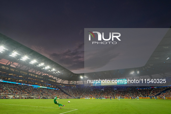 Montreal goalie Jonathan Sirols kicks the ball into play during the Major League Soccer match between FC Cincinnati and CF Montreal at TQL S...