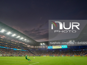 Montreal goalie Jonathan Sirols kicks the ball into play during the Major League Soccer match between FC Cincinnati and CF Montreal at TQL S...