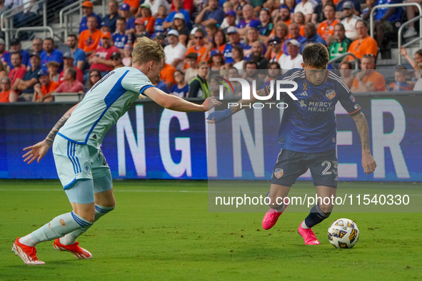 Cincinnati midfielder Luca Orellano appears during the Major League Soccer match between FC Cincinnati and CF Montreal at TQL Stadium in Cin...