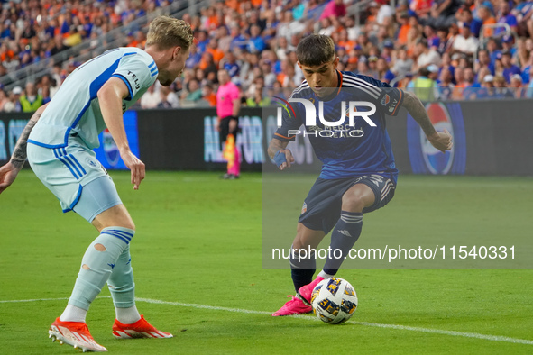 Cincinnati midfielder Luca Orellano appears during the Major League Soccer match between FC Cincinnati and CF Montreal at TQL Stadium in Cin...