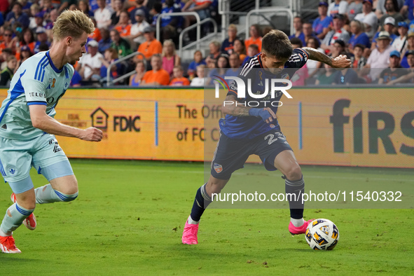 Cincinnati midfielder Luca Orellano appears during the Major League Soccer match between FC Cincinnati and CF Montreal at TQL Stadium in Cin...